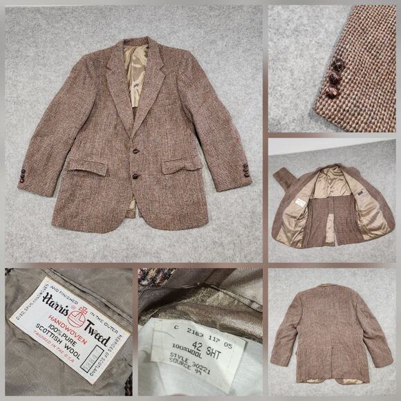 VTG Harris Tweed Mens 42 Short 100% Scottish Wool Sports Coat Blazer Jacket